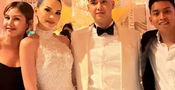 Vanesha Prescilla dengan Zharfan Rahmadi di pernikahan Al Ghazali dan Alyssa Daguise. (Sumber: TikTok/@vnsashaa)