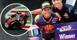 Pembalap muda Veda Ega Pratama berhasil memenangkan kompetisi Red Bull Rookies Cup 2025, Italia. (Sumber: Instagram/@veda_54)