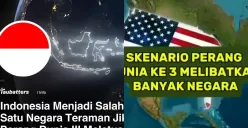 Ilustrasi muncul skenario perang dunia ketiga (WW3) dan menyebut Indonesia merupakan negara aman dari dampak peperangan tersebut. (Sumber: X/@randomable_)