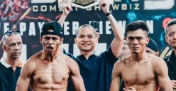 Kkajhe dan Aziz Calim saat face off jelang duel keduanya di Byon Combat 5. (Sumber: Instagram/@byoncombat)