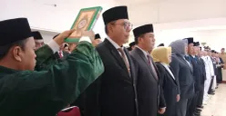 Pelantikan dan pengambilan sumpah jabatan sejumlah pejabat di lingkungan Pemerintahan Kota Bogor, Senin, 30 Juni 2025 di Balai Kota Bogor. (Sumber: Poskota/Sekar Putri Andini)