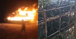 Momen truk pengangkut motor di Labuhanbatu Selatan terbakar. (Sumber: Tangkap Layar Instagram/@funnelmedia)