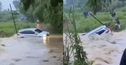 Momen mobil hanyut terseret arus banjir di Bekasi, Jawa Barat. (Sumber: Tangkap Layar Instagram/@infokrw)