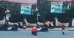 Beredar video viral oknum polisi tendang wanita ODGJ yang diduga menyiramkan bensin hingga membakar sepeda motor miliknya. (Sumber: Tangkap layar Instagram/@medsoszone)