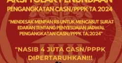 Ilustrasi seruan aksi tolak penundaan pengangkatan CASN dan PPPK 2024. (Sumber: X/@TapalBatas16)