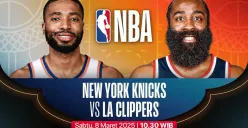 Link live streaming LA Clippers vs New York Knicks dalam pertandingan lanjutan NBA musim 2024-25. (Sumber: Vidio)