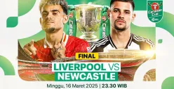 Prediksi susunan pemain dan info live streaming Liverpool vs Newcastle di final Carabao Cup 2025. (Sumber: Vidio)