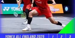 Leo Rolly Carnando/Bagas Maulana memastikan tempat di final All England 2025 setelah menundukkan Sabar Karyaman Gutama/Moh Reza Pahlevi Isfahani. (Sumber: @INABadminton)