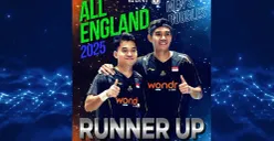 Wakil ganda putra Indonesia Leo dan Bagas berhasil juara 2 di turnamen Super 1000 All England 2025. (IG badminton.ina)