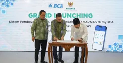 BAZNAS melakukan penandatanganan kerja sama dengan BCA untuk menyediakan layanan zakat, infak, dan sedekah di aplikasi myBCA. (Sumber: Dok. BAZNAS RI)