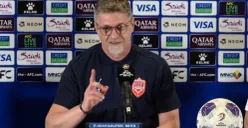 Dragan Talajic menyampaikan kekecewaannya dalam konferensi pers usai Bahrain kalah 1-0 dari Indonesia. (Sumber: X/Footbal5star)