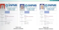Beberapa kartu peserta UTBK 2025 dengan wajah serupa namun identitas berbeda viral di media sosial, memicu dugaan praktik joki seleksi perguruan tinggi. (Sumber: X/@jongufisip)