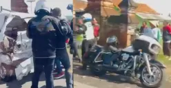 Pengendara moge marah usai tabrakan dengan minibus di depan Pasar Ikan Purwonegoro, Banjarnegara. (Sumber: Capture Instagram @Info_Pubalingga)