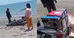 Penjual es krim diusir dan dirusak dagangannya oleh seorang ibu-ibu yang mengaku sebagai pengelola pantai Lolak. (Sumber: Tangkap Layar Instagram/@funnelmedia)