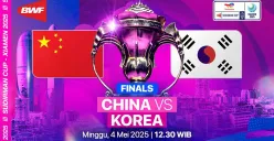 Link live streaming final Sudirman Cup 2025 China vs Korea Selatan. (Sumber: Vidio)