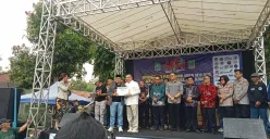 Kemeriahan acara Hari Pers Nasional (HPN) 2025 di Gedung Juang Tambun, Tambun Selatan, Kabupaten Bekasi. Dihadiri oleh Wali kota Bekasi. (Sumber: Poskota/Nurpini Aulia Rapika)