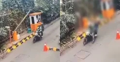 Driver ojol lalai hingga mengakibatkan penumpangnya menjadi korban terhantam palang parkir. (Sumber: Tangkap Layar Instagram/@jabodetabek24info)