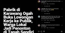 Viral warganet menduga perusahaan dan pabrik di Karawang enggan membuka lowongan pekerjaan. (Sumber: Instagram?@infokrw)