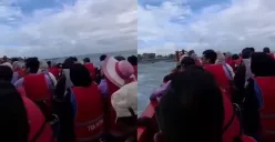 Ilustrasi. Viral detik-detik kepanikan penumpang kapal wisata di Pantai Malabero Bengkulu sebelum tenggelam hingga menewaskan 7 penumpang, diduga lantaran kapasitas terlalu banyak. (Sumber: Tangkap layar Instagram/@medsoszone)