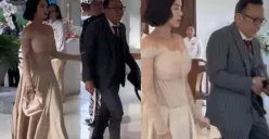Potret Dearly Desiana yang mendampingi Ari Lasso di pernikahan Luna Maya dan Maxime Bouttier. (Sumber: TikTok/@svntnelvn)