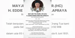 Mayjen TNI (Purn.) Dr. (HC) H. Eddie Mardjoeki Nalapraya, tokoh militer dan budayawan terkemuka Indonesia, meninggal dunia pada Selasa, 13 Mei 2025 pagi, pukul 09.50 WIB di RSPI Pondok Indah, Jakarta. (Sumber: Istimewa)