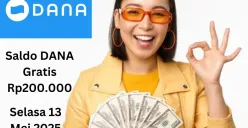 Silakan klaim saldo DANA gratis Rp200.000 Selasa 13 Mei 2025 masuk ke dompet digital. (Sumber: Poskota/Gabriel Omar Batistuta)