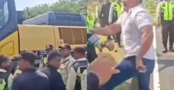 Viral beredar video yang memperlihatkan oknum ormas menghalangi jalan proyek di Kabupaten Bekasi berakhir ricuh. (Sumber: Tangkap layar Instagram/@medsoszone)