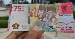 Uang pecahan Rp75.000 edisi khusus HUT ke-75 Kemerdekaan RI yang dirilis Bank Indonesia tahun 2020. Kini menjadi buruan kolektor karena nilai historis dan visualnya yang khas. (Sumber: Pinterest)
