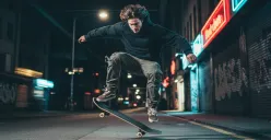 Hasil edit prompt Gemini AI terbaru foto cowok keren main skateboard ala skena (Sumber: Freepik/cookie_studio)