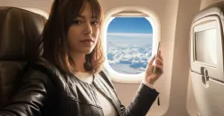 Hasil edit prompt Gemini AI foto selfie Wanita di pewasat jadi lebih keren tanpa harus pergi jauh. (Sumber: Freepik/nensuria)