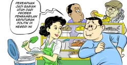 Ilustrasi obrolan di warteg tentang peran perempuan dalam politik. Perempuan bukan lagi pelengkap, melainkan bagian utuh dari proses pengambilan keputusan di negeri ini. (Sumber: Poskota/Arif Setiadi)