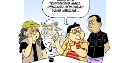 Ilustrasi percakapan tentang bahaya adu domba dalam kehidupan sosial dan politik, di mana yang diuntungkan adalah pengadu domba. (Sumber: Poskota/Arif Setiadi)