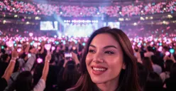 Hasil edit prompt Gemini AI foto wanita nonton konser Blackpink di Gelora Bung Karno (GBK). (Sumber: Freepik/stockking)