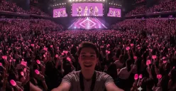 Dengan Gemini AI, Anda bisa membuat foto realistis seolah-olah sedang berada di konser K-pop. (Sumber: Poskota/Gemini AI Generated)