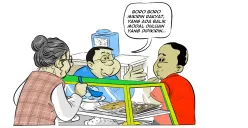 Ilustrasi obrolan warteg yang menyinggung isu kepala daerah yang lebih fokus “balik modal” daripada memikirkan kepentingan rakyat. (Sumber: Poskota/Arif Setiadi)