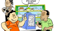 Ilustrasi obrolan di warteg yang menyinggung pentingnya inovasi pemerintahan yang bersih, bukan untuk gimik atau kepentingan pribadi, melainkan demi solusi nyata bagi masyarakat. (Sumber: Poskota/Arif Setiadi)