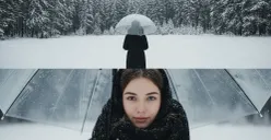 Hasil edit foto perempuan di tengah salju saat musim dingin pakai prompt Gemini AI. (Sumber: Gemini AI)