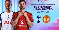 Tottenham Hotspurs vs Manchester United di pekan ke-11 Liga Inggris 2025/2026 (Sumber: Vidio.com)