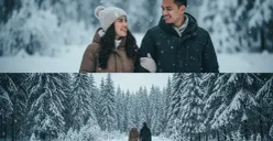 Hasil edit foto bersama pasangan dengan tema salju pakai prompt Gemini AI. (Sumber: Gemini AI)