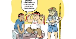 Ilustrasi obrolan warteg tentang makna kepahlawanan masa kini — menjadi pahlawan tak harus berjuang di medan perang, cukup dengan membantu sesama yang sedang kesusahan. (Sumber: Poskota/Arif Setiadi)