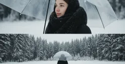 Hasil edit foto perempuan di salju pakai prompt Gemini AI. (Sumber: Gemini AI)