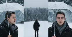 Hasil edit foto tema salju untuk pria pakai prompt Gemini AI. (Sumber: Gemini AI)