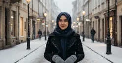 Hasil edit foto salju di jalanan eropa pakai prompt Gemini AI. (Sumber: Gemini AI)