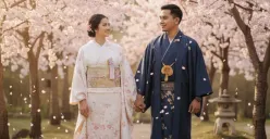 Edit foto AI berdua dengan pasangan tema Jepang. (Sumber: Gemini AI)