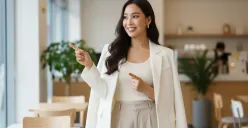 Hasil prompt Gemini AI foto wanita smart casual ala selebriti Korea. (Sumber: Freepik/benzoix)