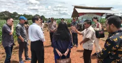 Delegasi dari Tiongkok saat meninjau perkebunan jagung program ketahanan pangan binaan Kapolres Serang di Desa Kopo. (Sumber: Dok. Polsek Kopo)
