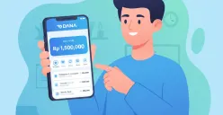 Ilustrasi pengguna sedang mengecek saldo DANA di smartphone, menampilkan antarmuka dompet digital. (Sumber: Gemini AI)