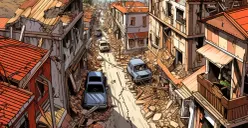 Ilustrasi bangunan yang hancur karena gempa bumi. (Sumber: Freepik)