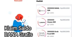 Cara main aplikasi YouGov untuk klaim saldo DANA gratis. (Sumber: Kolase/Play Store)