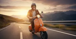 Prompt Gemini AI cowok keren bawa motor vespa klasik. (Sumber: Freepik/katemangostar)